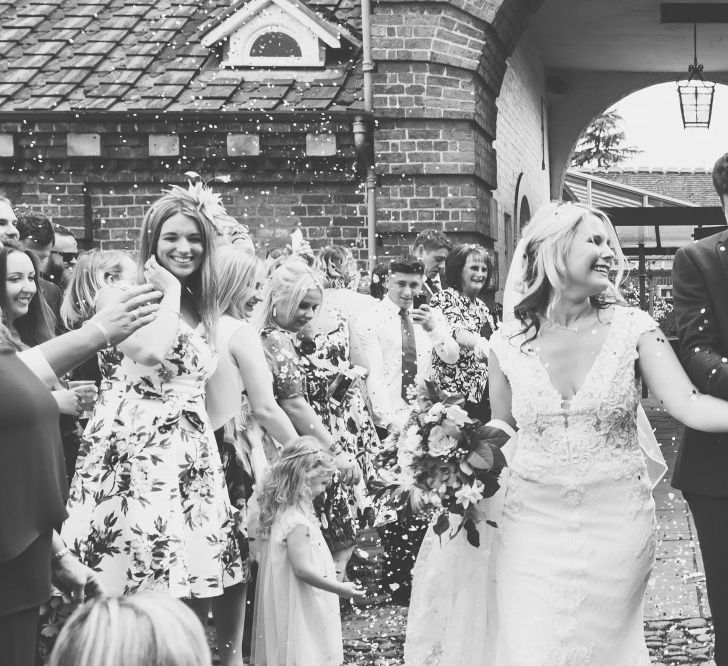 Confetti Moment | Bride in Lace The Signature Collection Bridal Gown from Wed2b | Groom in Limehaus Suit | Classic Wedding at The Mytton & Mermaid, Atcham | Willo Photography