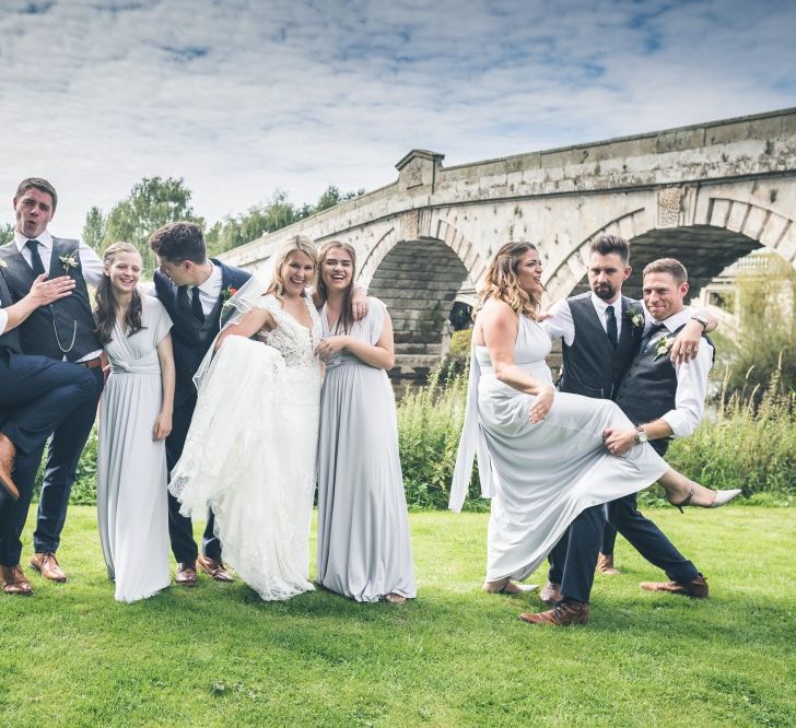 Wedding Party | Bride in Lace The Signature Collection Bridal Gown from Wed2b | Bridesmaids in Grey Marks and Spencer Dresses | Groomsmen in Limehaus Suit | Classic Wedding at The Mytton & Mermaid, Atcham | Willo Photography