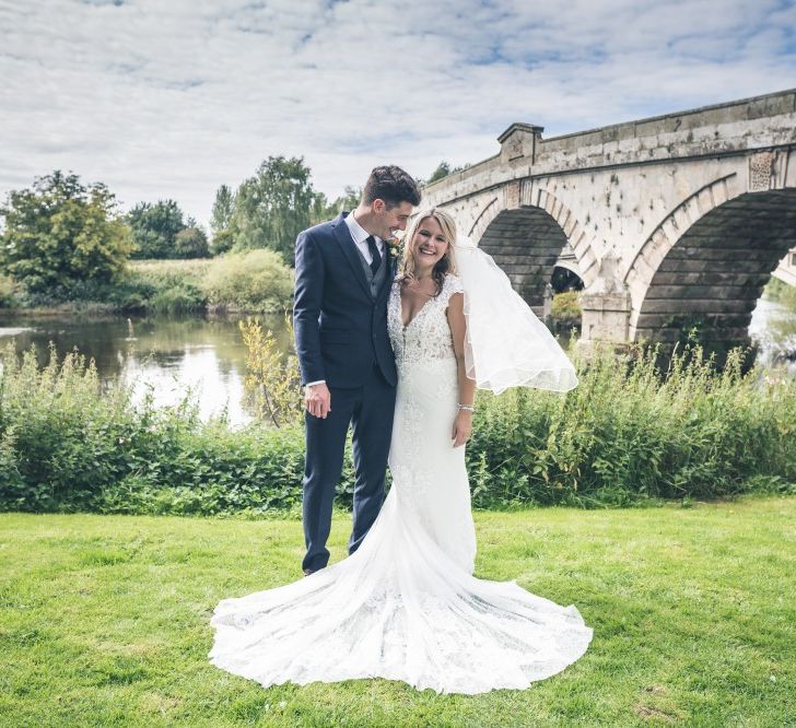 Bride in Lace The Signature Collection Bridal Gown from Wed2b | Groom in Limehaus Suit | Classic Wedding at The Mytton & Mermaid, Atcham | Willo Photography