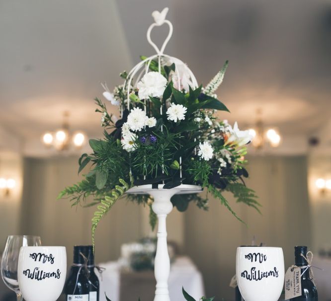 Birdcage Centrepiece | Personalised Goblet Wedding Favours | Classic Wedding at The Mytton & Mermaid, Atcham | Willo Photography