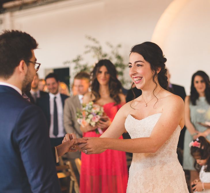 Fabulous London Riverside Venue Chainstore at Trinity Buoy Wharf. Watters Wedding Dress, Images by Kirsty Mackenzie Photography.