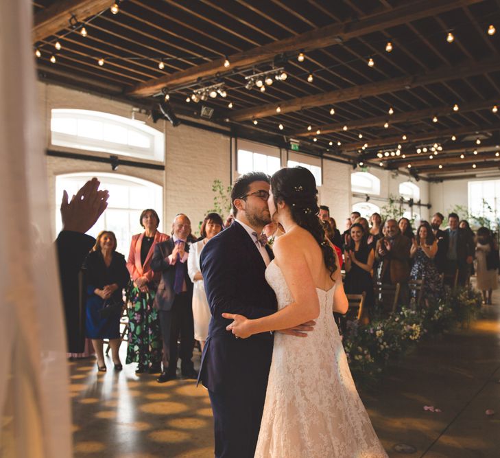 Fabulous London Riverside Venue Chainstore at Trinity Buoy Wharf. Watters Wedding Dress, Images by Kirsty Mackenzie Photography.