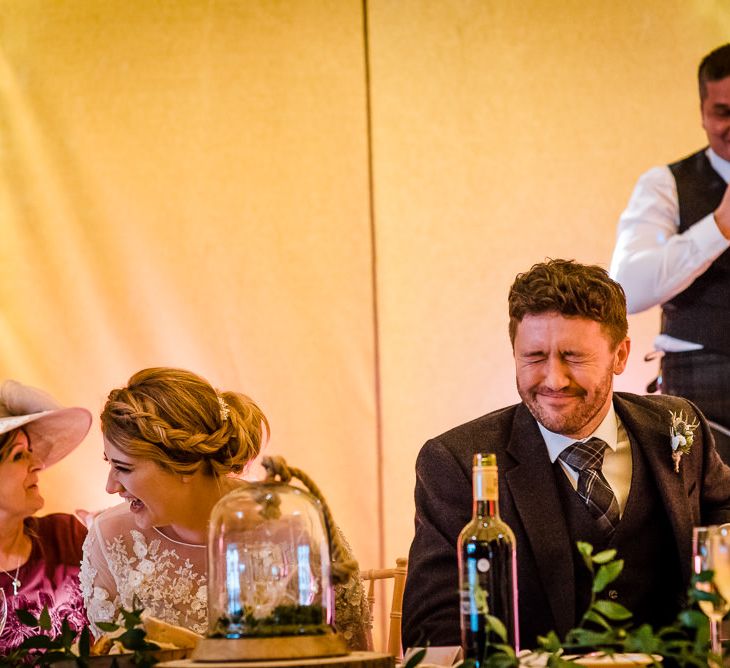 Rainy Tipi Wedding At The Coach House at Kinross House Scotland With Bride In Embellished Bespoke Dress And Images From Photos By Zoe