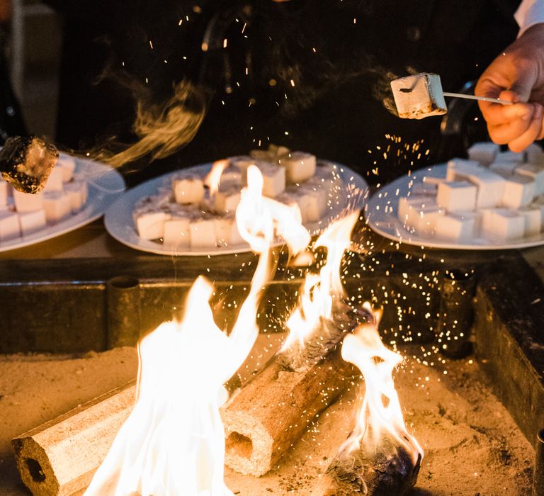 Fire Pit For PapaKata Tipi Wedding // Rainy Tipi Wedding At The Coach House at Kinross House Scotland With Bride In Embellished Bespoke Dress And Images From Photos By Zoe