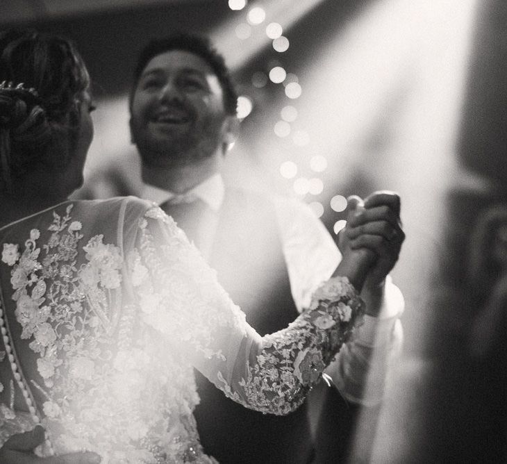 First Dance // Rainy Tipi Wedding At The Coach House at Kinross House Scotland With Bride In Embellished Bespoke Dress And Images From Photos By Zoe