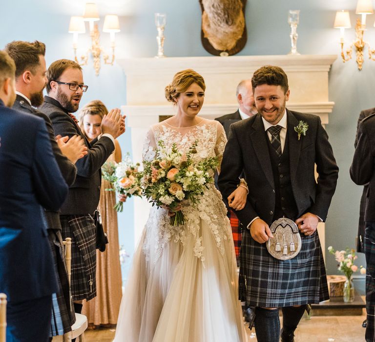 Wedding Ceremony At Kinross House // Rainy Tipi Wedding At The Coach House at Kinross House Scotland With Bride In Embellished Bespoke Dress And Images From Photos By Zoe