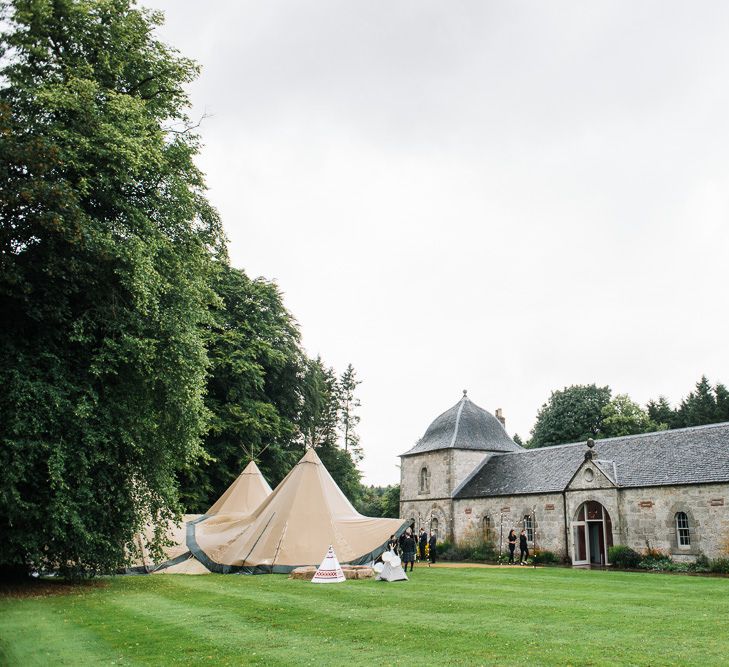 Rainy Tipi Wedding At The Coach House at Kinross House Scotland With Bride In Embellished Bespoke Dress And Images From Photos By Zoe