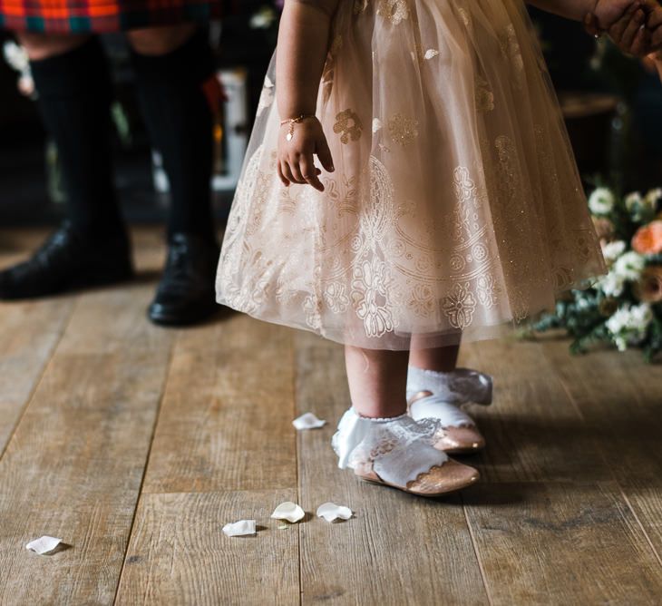 Flower Girls In Peach Dresses // Rainy Tipi Wedding At The Coach House at Kinross House Scotland With Bride In Embellished Bespoke Dress And Images From Photos By Zoe