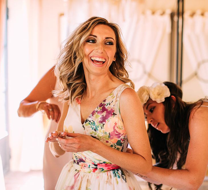 Getting Ready | Bride in Charlotte Balbier Untamed Love Floral Wedding Dress | Destination Wedding at Casa Cornacchi in Italy | Albert Palmer Photography