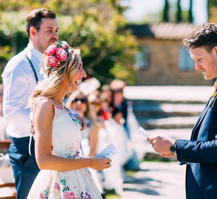 Outdoor Wedding Ceremony | Bride in Charlotte Balbier Untamed Love Floral Wedding Dress | Groom in Navy Ted Baker Suit | Destination Wedding at Casa Cornacchi in Italy | Albert Palmer Photography