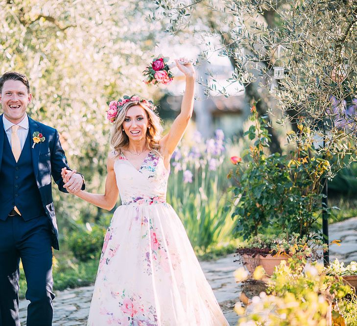 Bride in Charlotte Balbier Untamed Love Floral Wedding Dress | Groom in Navy Ted Baker Suit | Destination Wedding at Casa Cornacchi in Italy | Albert Palmer Photography