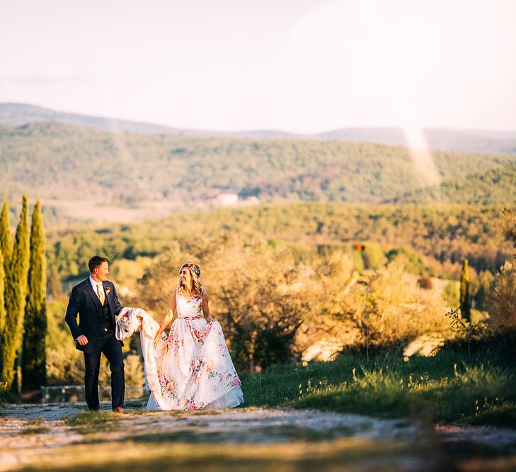 Bride in Charlotte Balbier Untamed Love Floral Wedding Dress | Groom in Navy Ted Baker Suit | Destination Wedding at Casa Cornacchi in Italy | Albert Palmer Photography