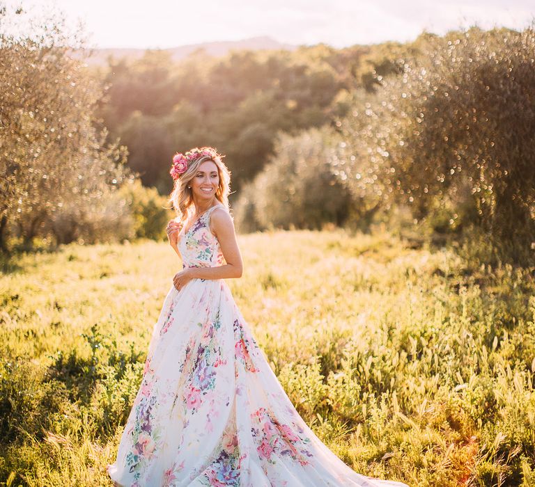 Bride in Charlotte Balbier Untamed Love Floral Wedding Dress | Destination Wedding at Casa Cornacchi in Italy | Albert Palmer Photography