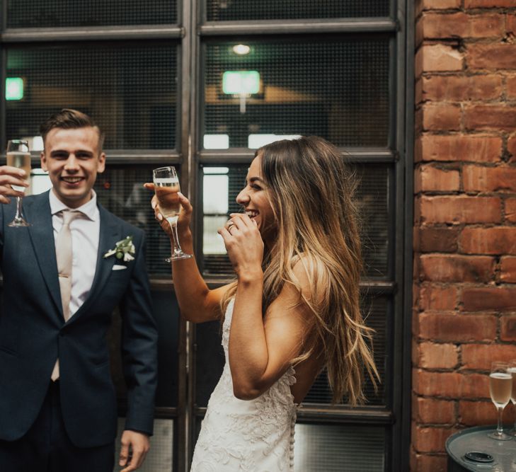 Young & Vibrant Wedding At Wylam Brewery With Bridesmaids In Metallic Satin Jumpsuits & A Tropical Palm Print Theme With Images From Nataly J