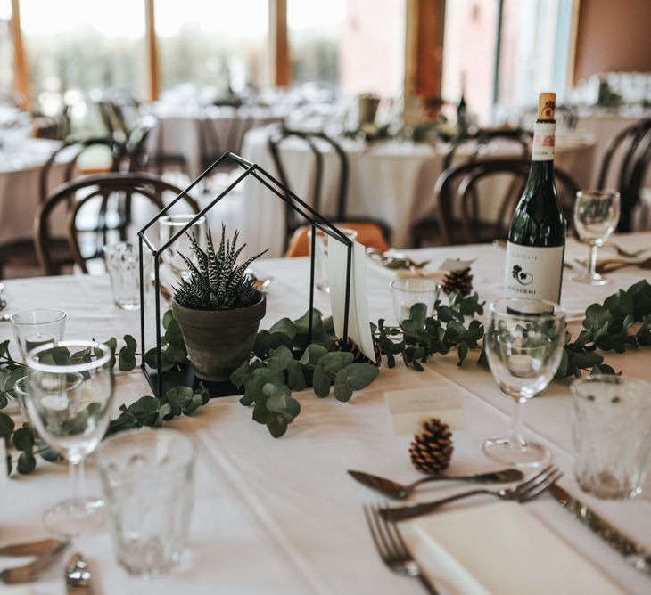 Elegant White Table Linen & Foliage Runners For Wedding