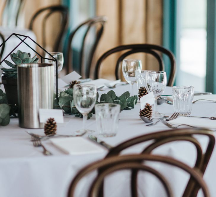 Elegant White Table Linen & Foliage Runners For Wedding