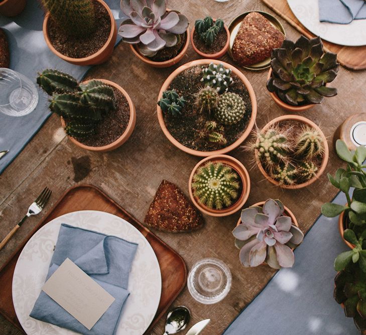 Rustic Tablescape For Wedding With Terracotta & Cactii Plants