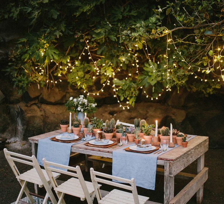 Rustic Tablescape For Wedding With Terracotta & Cactii Plants