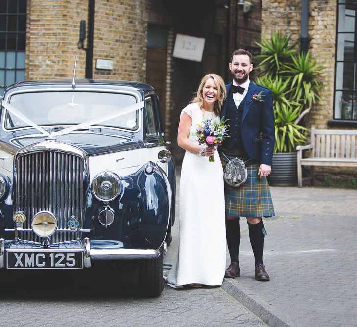 Halfpenny London Bride For An Intimate Wedding At Perseverance Works Shoreditch With Groom & Groomsmen In Kilts And Images From Adam Cherry Photography