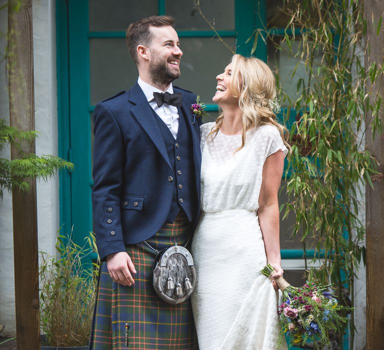 Halfpenny London Bride For An Intimate Wedding At Perseverance Works Shoreditch With Groom & Groomsmen In Kilts And Images From Adam Cherry Photography