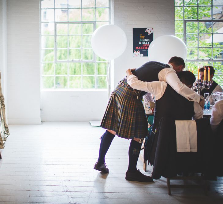 Halfpenny London Bride For An Intimate Wedding At Perseverance Works Shoreditch With Groom & Groomsmen In Kilts And Images From Adam Cherry Photography