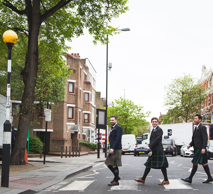 Halfpenny London Bride For An Intimate Wedding At Perseverance Works Shoreditch With Groom & Groomsmen In Kilts And Images From Adam Cherry Photography