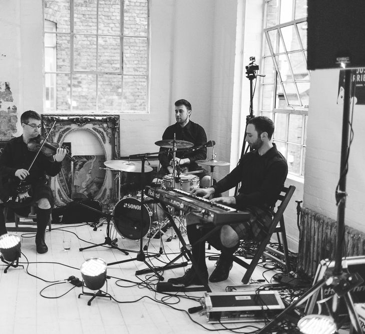 Halfpenny London Bride For An Intimate Wedding At Perseverance Works Shoreditch With Groom & Groomsmen In Kilts And Images From Adam Cherry Photography