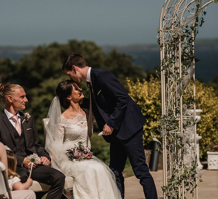 Bride in Pronovias Princia Lace Gown & Jacket | Outdoor Wedding at The Haven Hotel in Southern Ireland | Jason Mark Harris Photography