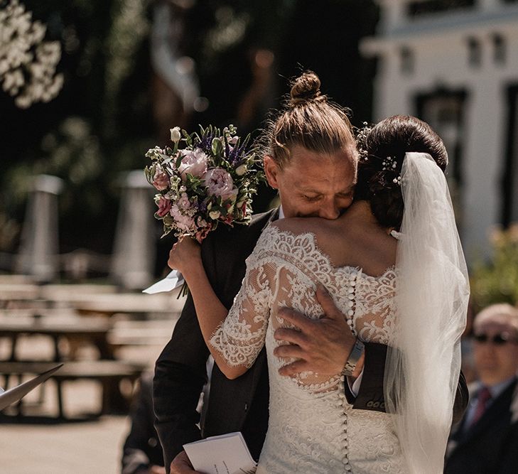 Bride in Pronovias Princia Lace Gown & Jacket | Outdoor Wedding at The Haven Hotel in Southern Ireland | Jason Mark Harris Photography