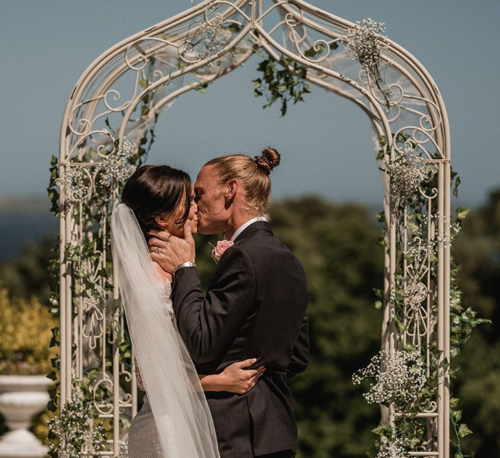 Bride in Pronovias Princia Lace Gown & Jacket | Outdoor Wedding at The Haven Hotel in Southern Ireland | Jason Mark Harris Photography