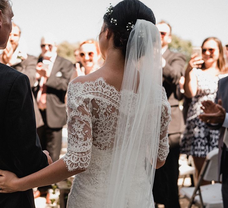 Bride in Pronovias Princia Lace Gown & Jacket | Outdoor Wedding at The Haven Hotel in Southern Ireland | Jason Mark Harris Photography