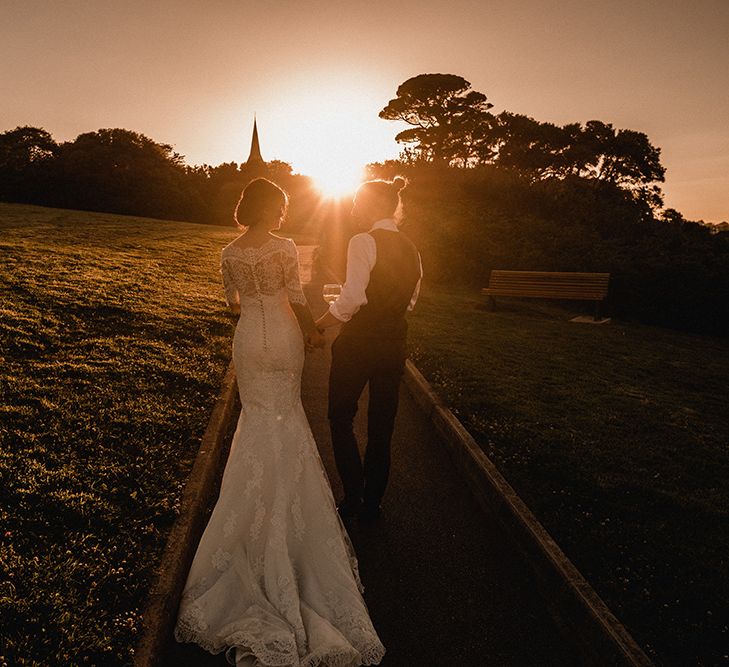 Bride in Pronovias Princia Lace Gown & Jacket | Outdoor Wedding at The Haven Hotel in Southern Ireland | Jason Mark Harris Photography