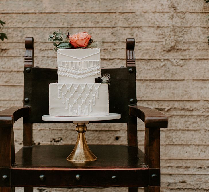 Industrial Bohemian Chic Inspiration by Simple Means Events | Rich Autumnal Flowers & Macrame Wall Hanging Decor | Erika Greene Photography