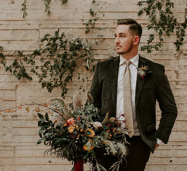 Industrial Bohemian Chic Inspiration by Simple Means Events | Rich Autumnal Flowers & Macrame Wall Hanging Decor | Erika Greene Photography