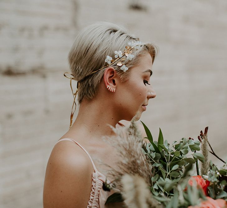 Industrial Bohemian Chic Inspiration by Simple Means Events | Rich Autumnal Flowers & Macrame Wall Hanging Decor | Erika Greene Photography