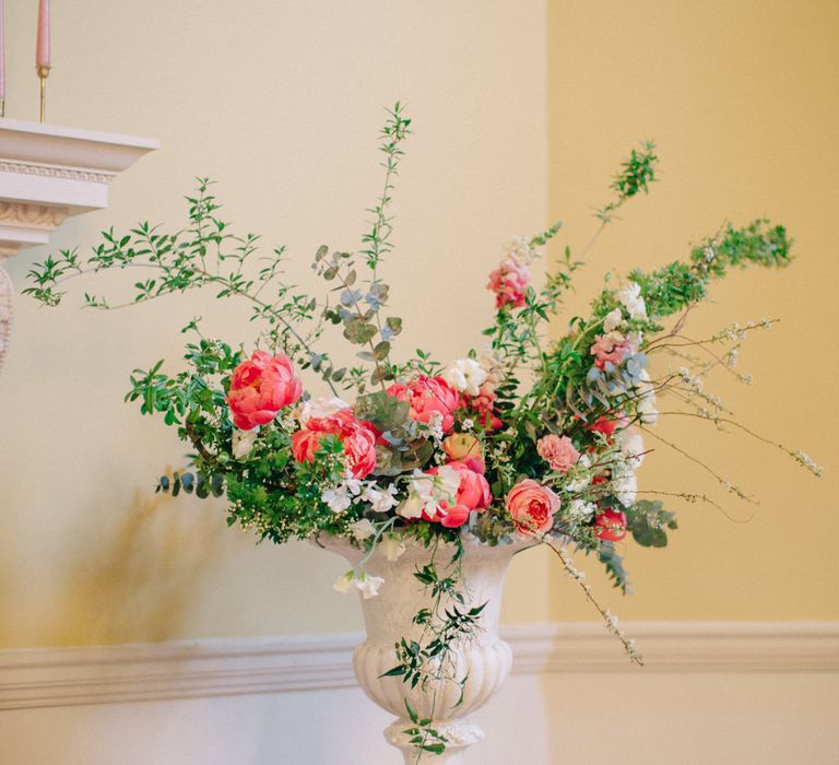 Coral Floral Arrangement | Timeless Wedding Assembly Rooms in Bath | M and J Photography