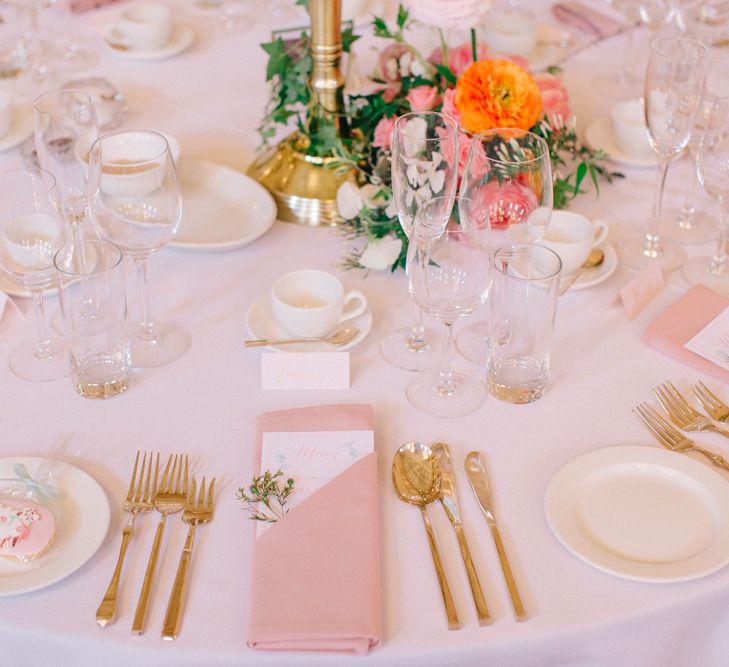 Pink & Gold Table Decor | Timeless Wedding Assembly Rooms in Bath | M and J Photography