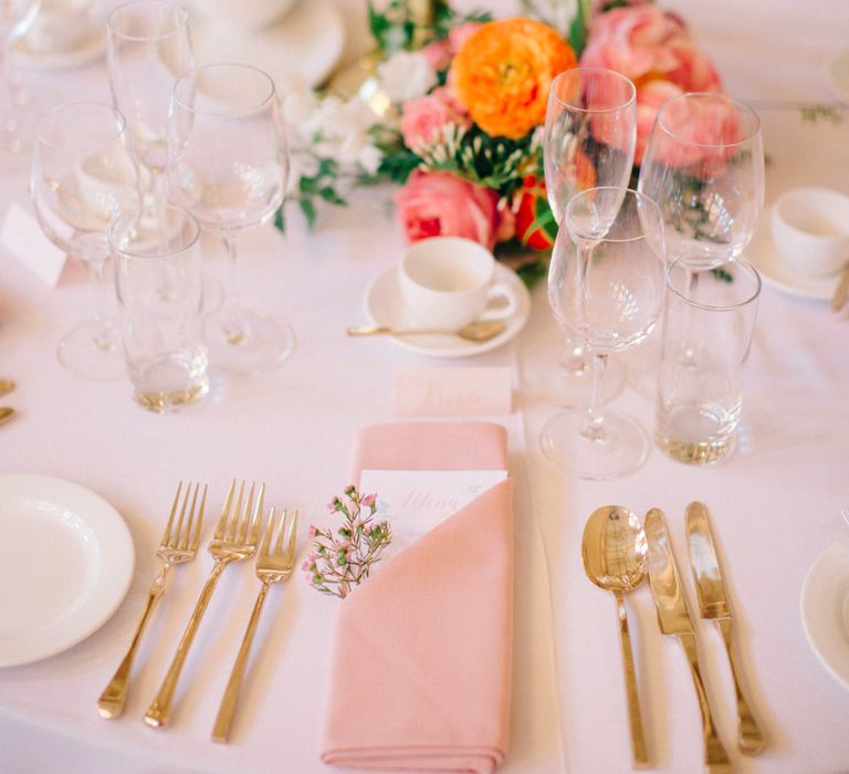 Pink & Gold Table Decor | Timeless Wedding Assembly Rooms in Bath | M and J Photography