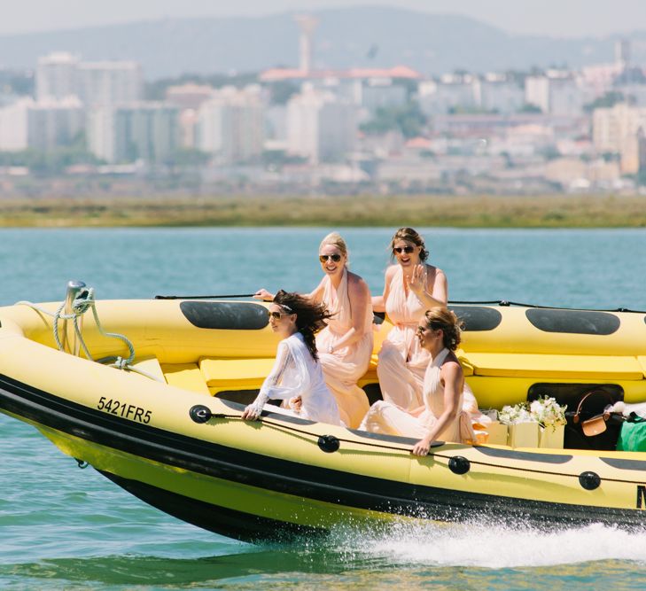 Bridesmaids Arriving by Speedboat | Jade Osborne Photography | The Amazing Rabbit Films