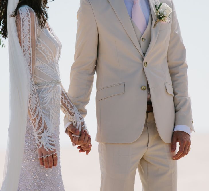 Beach Wedding Ceremony | Bride in Inbal Dror Wedding Dress | Groom in Beige Suit | Jade Osborne Photography | The Amazing Rabbit Films