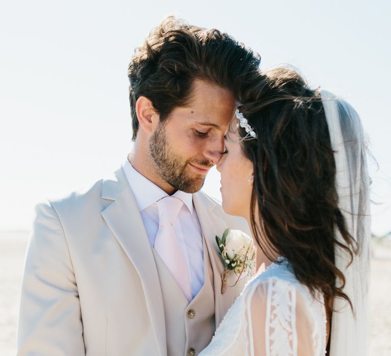 Bride in Inbal Dror Wedding Dress | Groom in Beige Suit | Jade Osborne Photography | The Amazing Rabbit Films