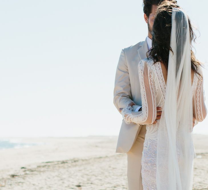 Bride in Inbal Dror Wedding Dress | Groom in Beige Suit | Jade Osborne Photography | The Amazing Rabbit Films