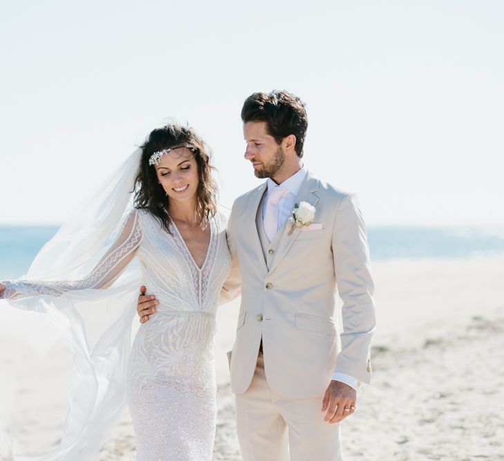 Bride in Inbal Dror Wedding Dress | Groom in Beige Suit | Jade Osborne Photography | The Amazing Rabbit Films