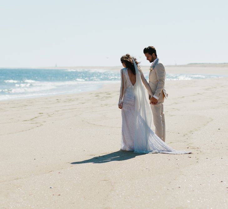 Bride in Inbal Dror Wedding Dress | Groom in Beige Suit | Jade Osborne Photography | The Amazing Rabbit Films