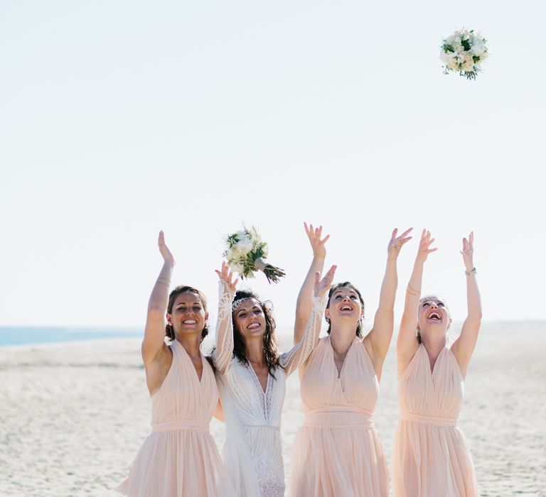 Bride in Inbal Dror Wedding Dress | Bridesmaids in Pink Dresses | | Jade Osborne Photography | The Amazing Rabbit Films