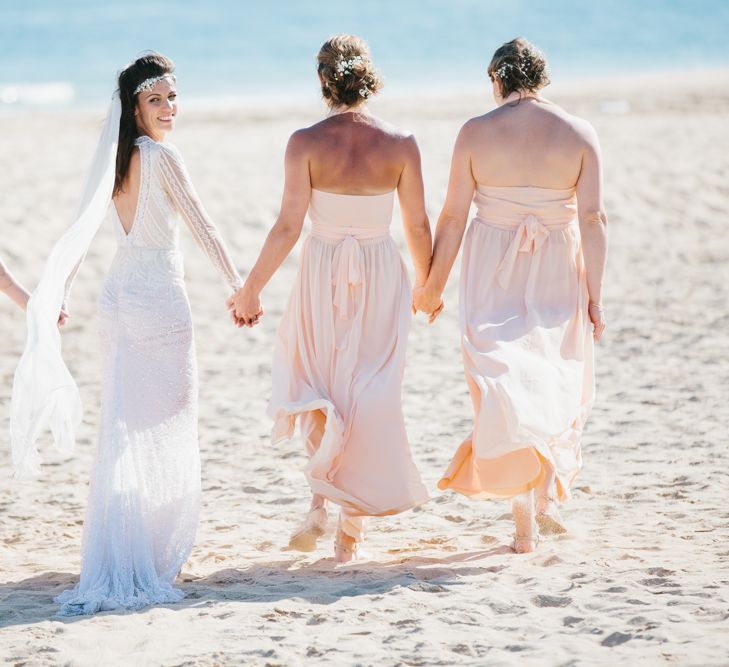 Bride in Inbal Dror Wedding Dress | Bridesmaids in Pink Dresses | | Jade Osborne Photography | The Amazing Rabbit Films