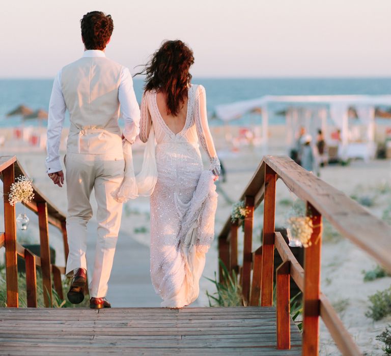 Bride in Inbal Dror Wedding Dress | Groom in Beige Suit | Jade Osborne Photography | The Amazing Rabbit Films