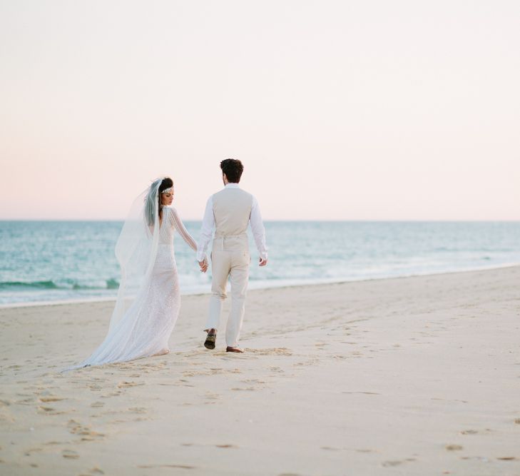 Bride in Inbal Dror Wedding Dress | Groom in Beige Suit | Jade Osborne Photography | The Amazing Rabbit Films