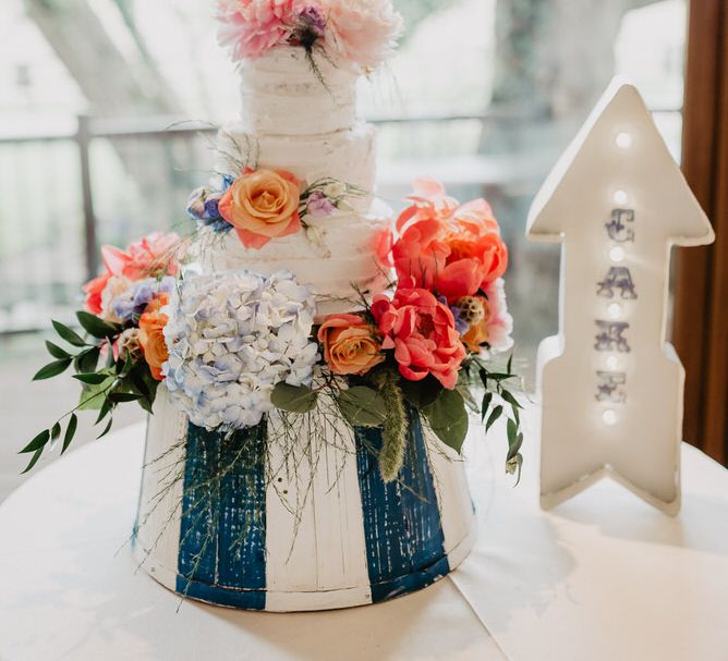 Rustic Wedding Cake With Peonies