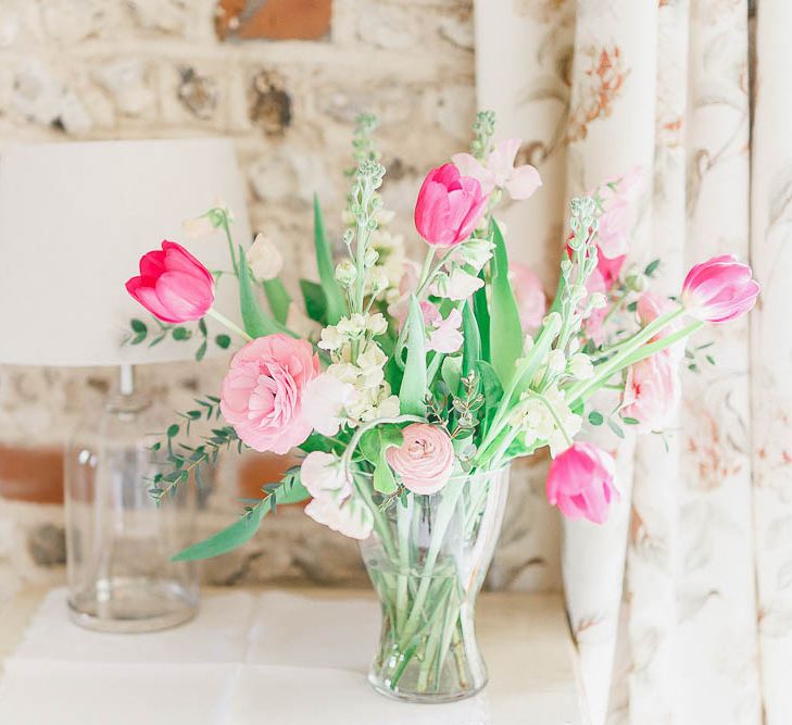 Tulip Floral Arrangement | Peach & White Wedding at Upwaltham Barns | White Stag Wedding Photography